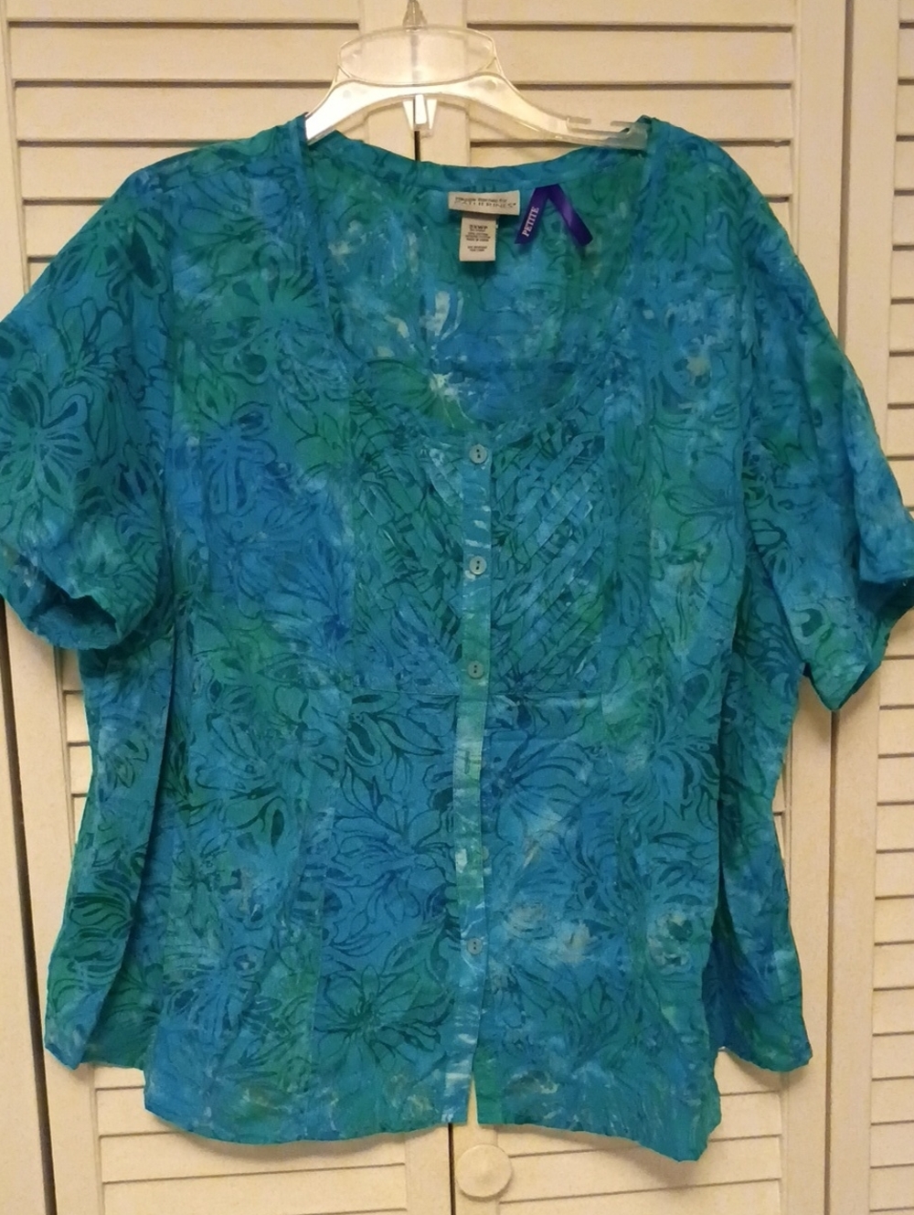 Catherines Blue Teal Floral Button-Front Blouse